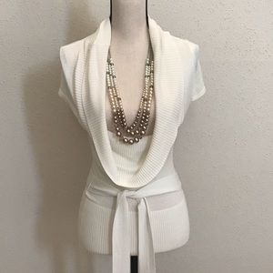 WHBM Cream Plunging Cowl-Neck Sweater NWOT